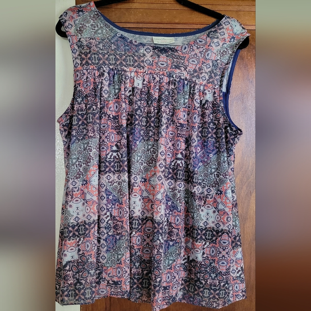 Smocked Pink and Blue Sleeveless Tank Top #25 Blouse